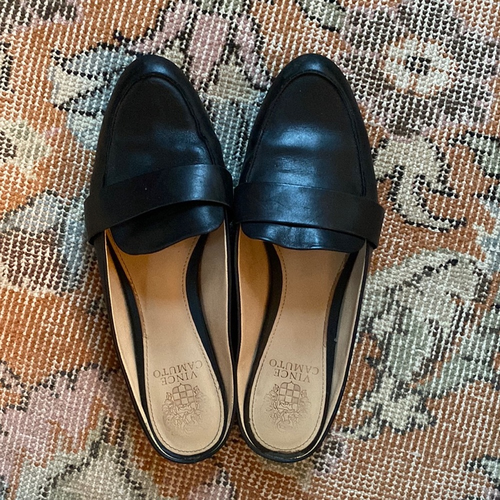Vince Camuto Rausa Black Leather Loafer Mules